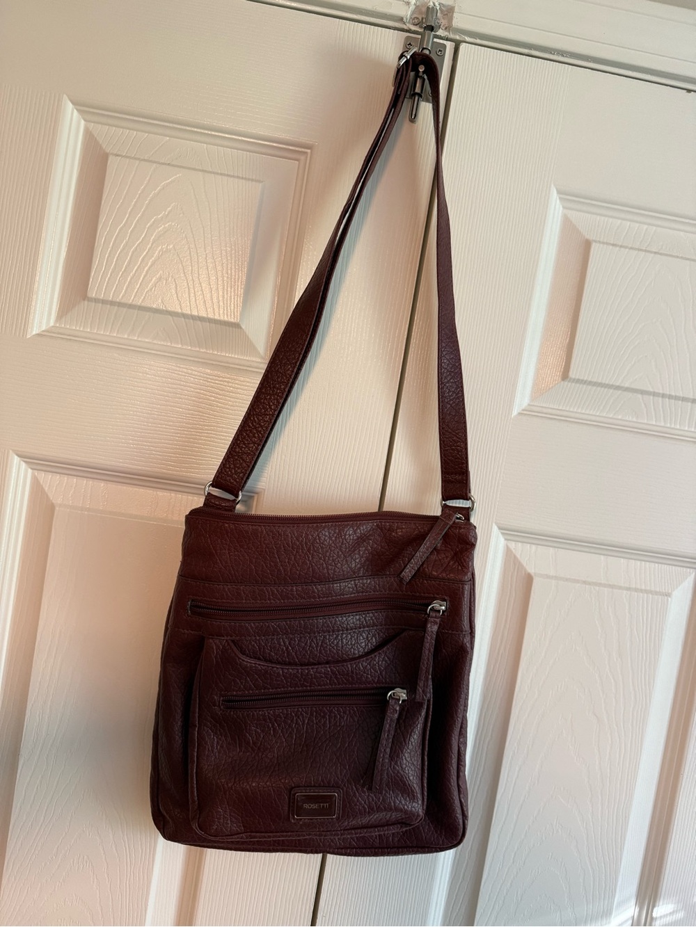 Rosetti Deep Burgundy Crossbody Bag with Front Zip Pockets